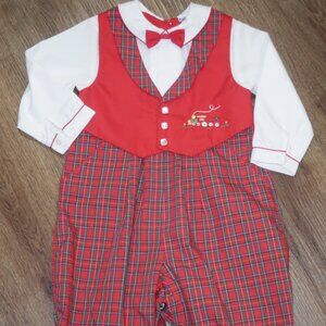 Boys Petit Ami Vintage One Piece Romper Longall Red Holiday Plaid Christmas 18m